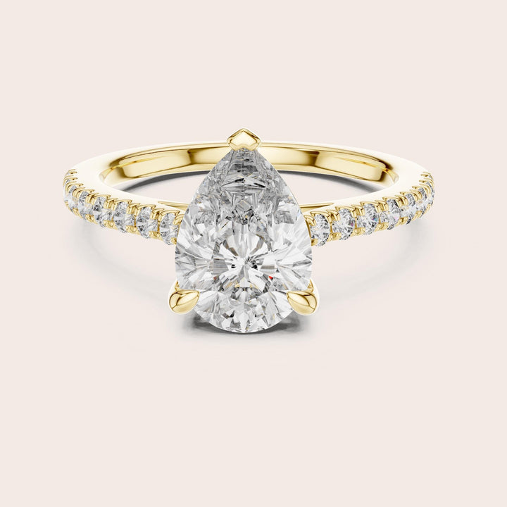 Pear Cut Lab Grown Diamond Solitaire Ring, 2.29ct Total, Solid Gold