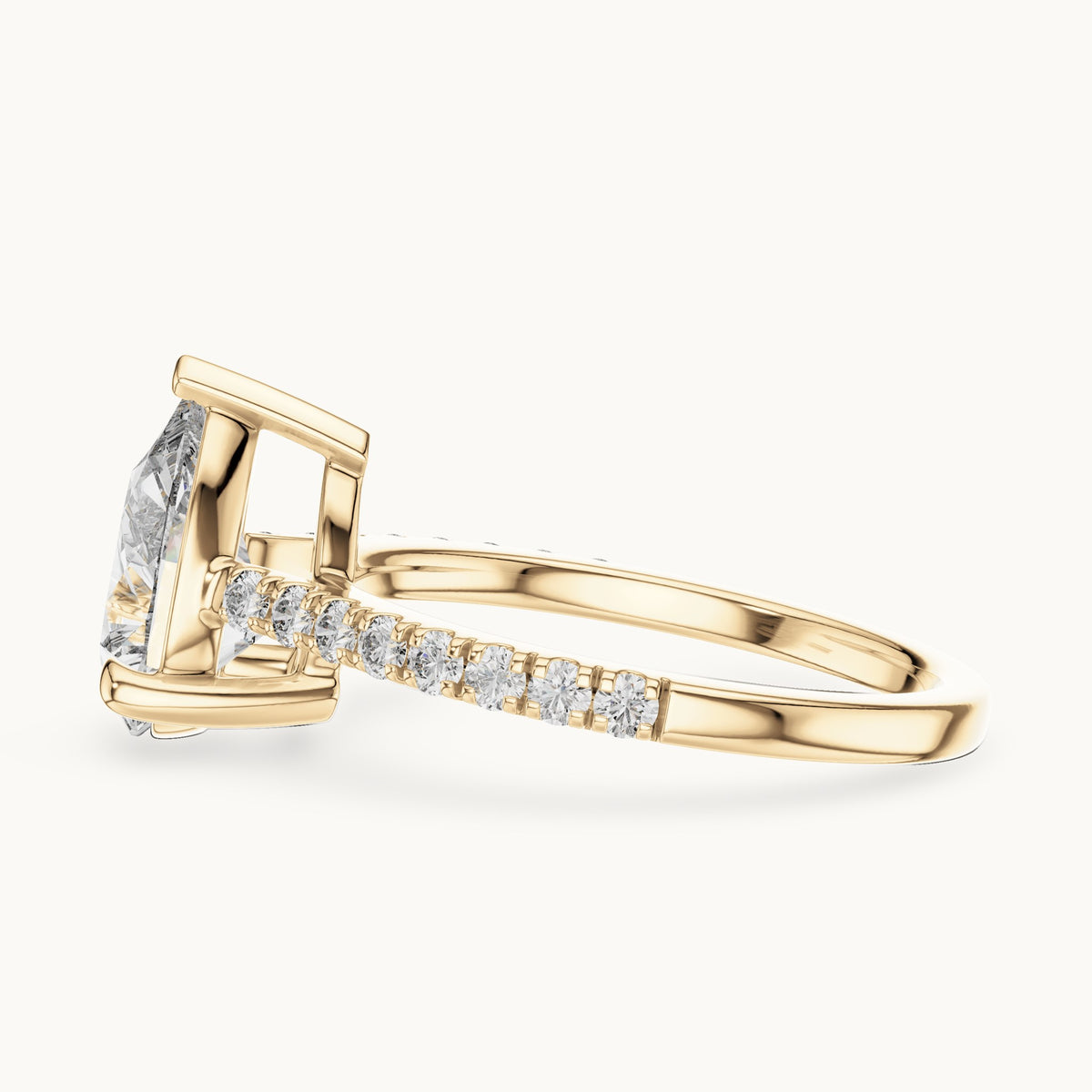 Pear cut lab-grown diamond solitaire ring in 14K yellow gold, 2.29 CT TW, view 3