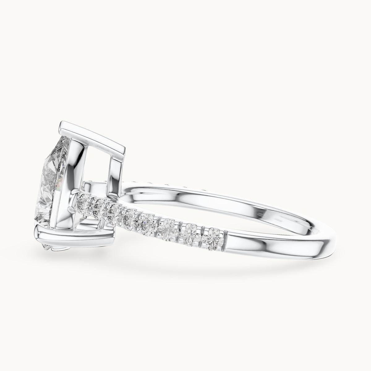 Pear cut lab-grown diamond solitaire ring in 14K white gold, 2.29 CT TW, view 2