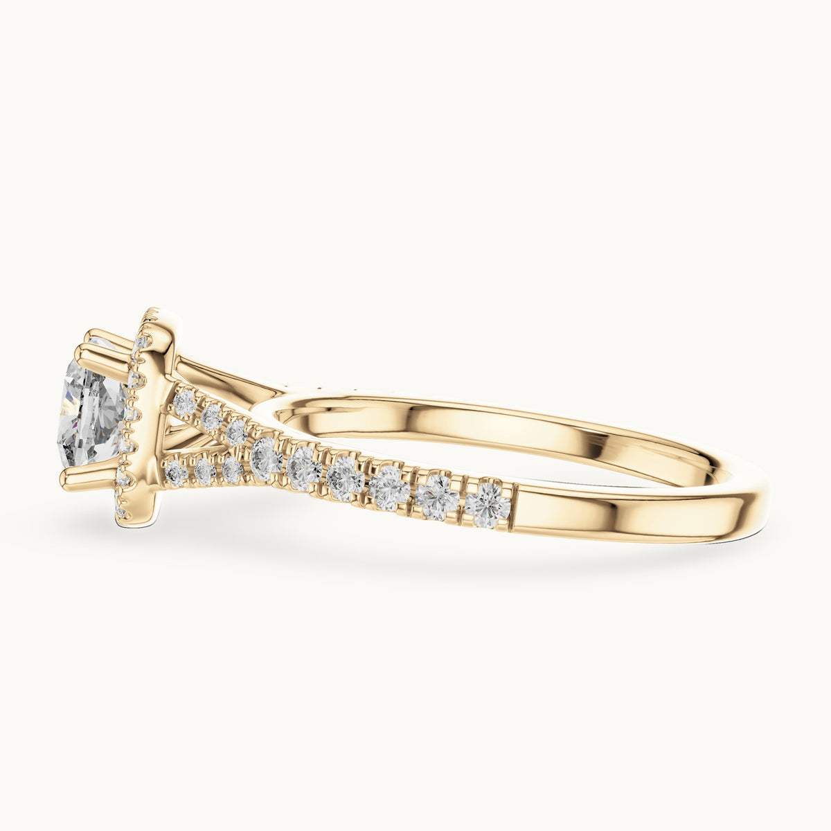 Cushion cut lab-grown diamond solitaire ring in 14K yellow gold, 1.38 CT TW, view 3