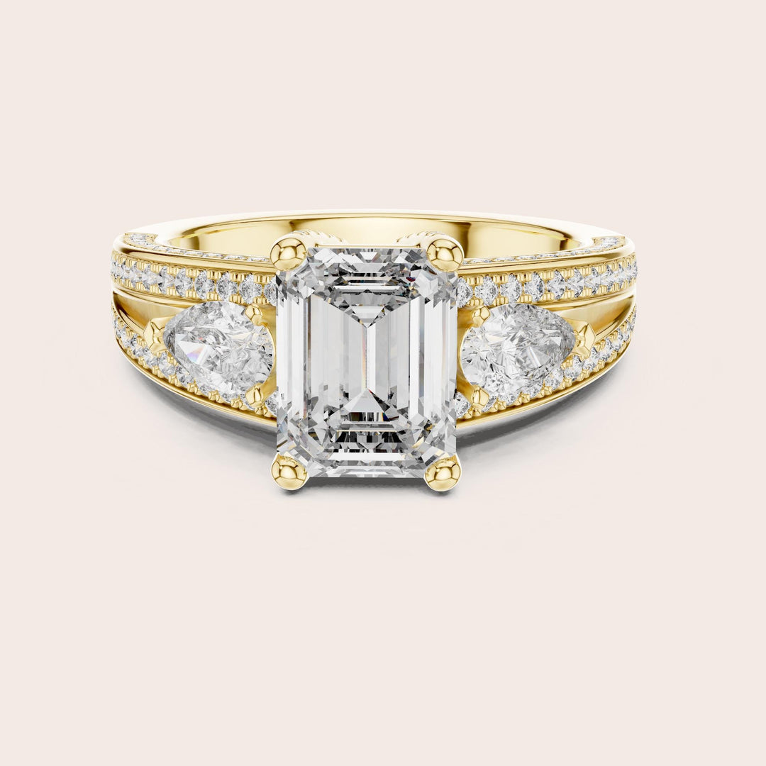 Emerald Cut Lab Grown Diamond Solitaire Ring, 3.10ct Total, Solid Gold