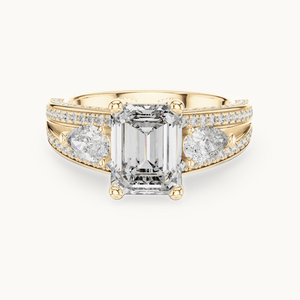 Emerald cut lab-grown diamond solitaire ring in 14K yellow gold, 3.10 CT TW, view 1