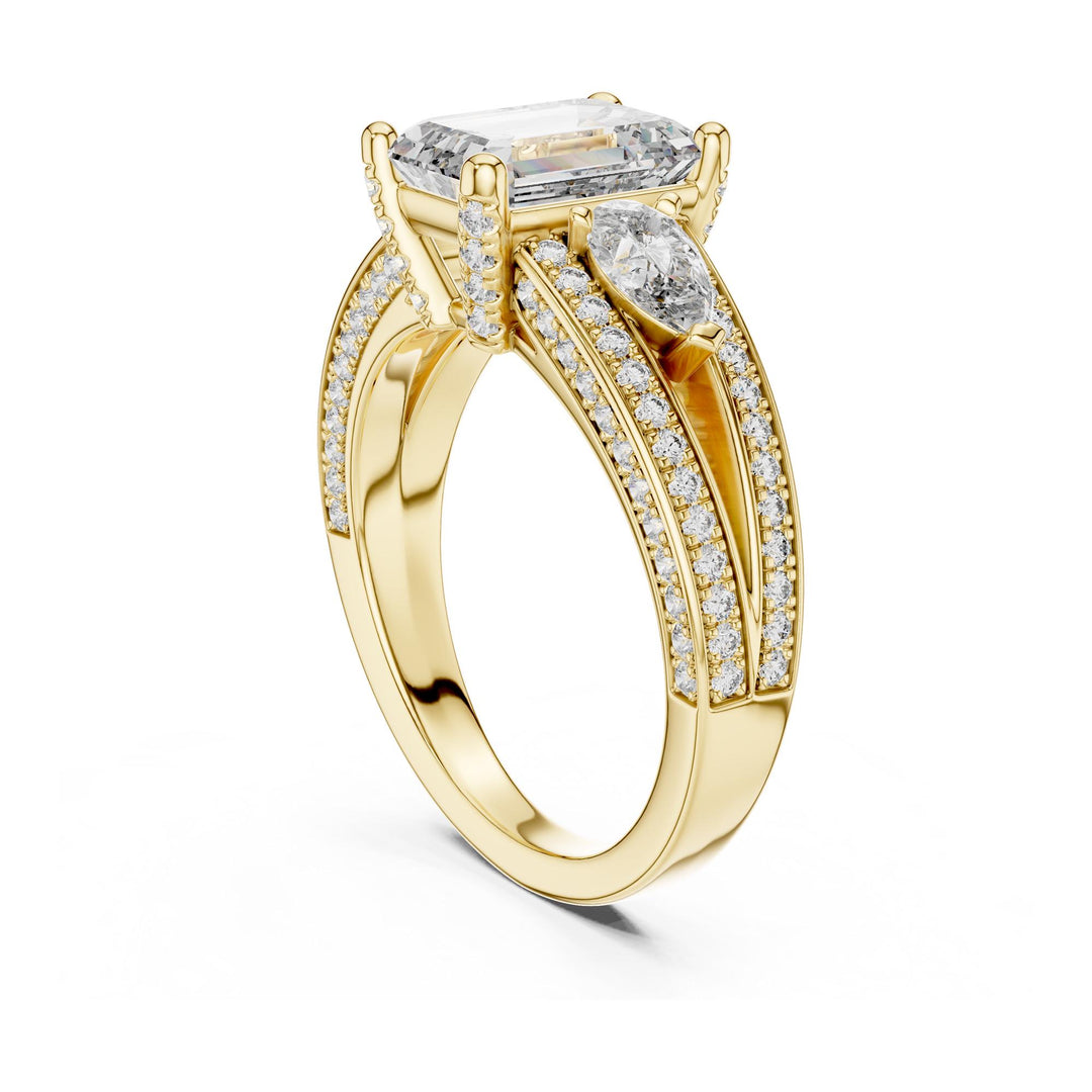 Emerald Cut Lab Grown Diamond Solitaire Ring, 3.10ct Total, Solid Gold