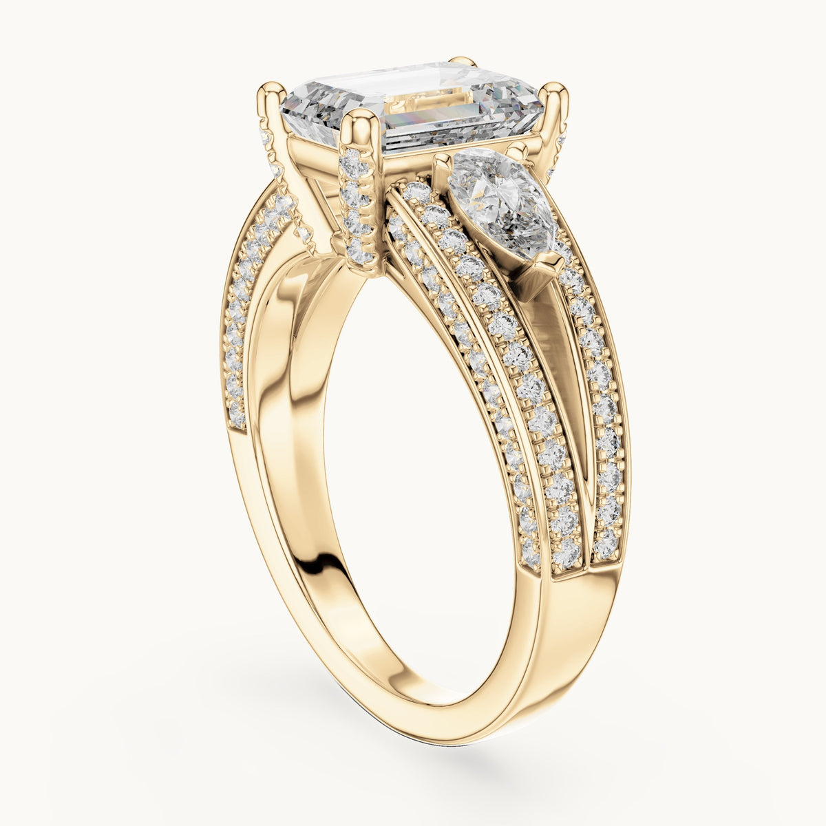 Emerald cut lab-grown diamond solitaire ring in 14K yellow gold, 3.10 CT TW, view 2