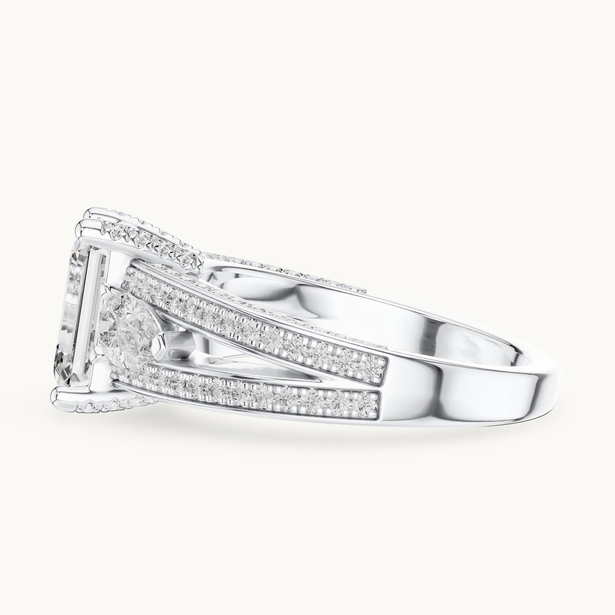 Emerald cut lab-grown diamond solitaire ring in 14K white gold, 3.10 CT TW, view 2