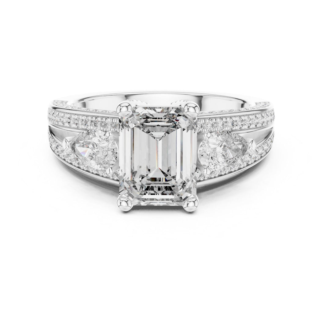 Emerald Cut Lab Grown Diamond Solitaire Ring, 3.10ct Total, Solid Gold