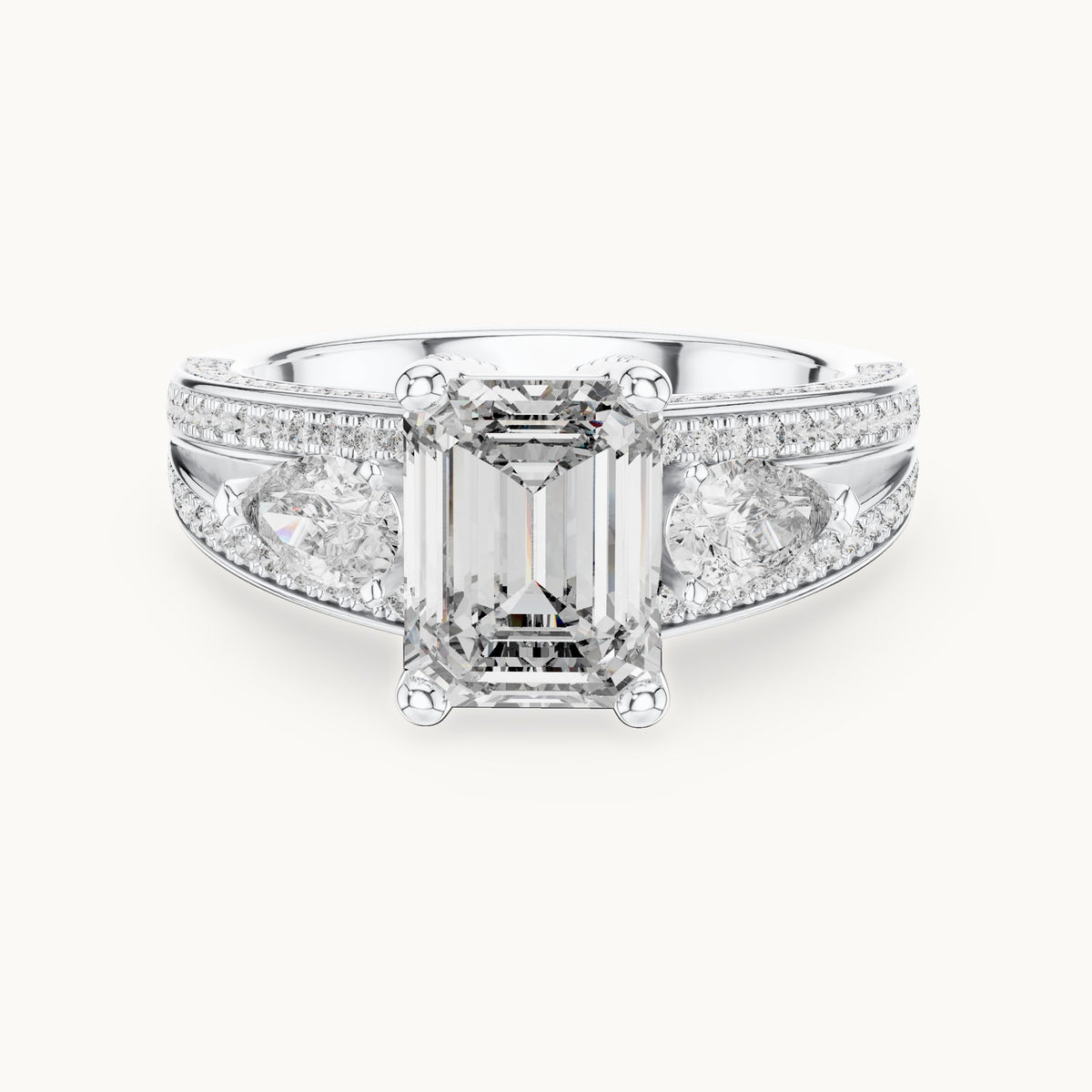 Emerald cut lab-grown diamond solitaire ring in 14K white gold, 3.10 CT TW, view 3