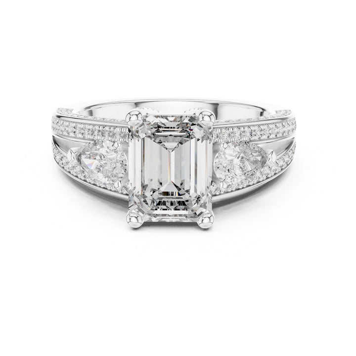Emerald Cut Lab Grown Diamond Solitaire Ring, 3.10ct Total, Solid Gold