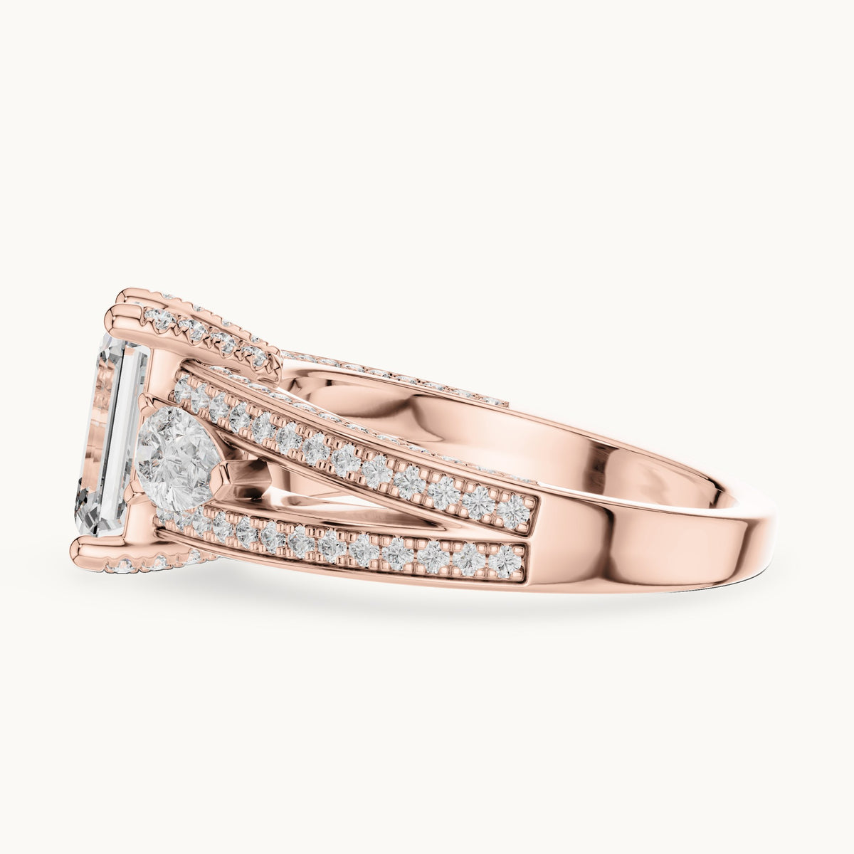 Emerald cut lab-grown diamond solitaire ring in 14K rose gold, 3.10 CT TW, view 2