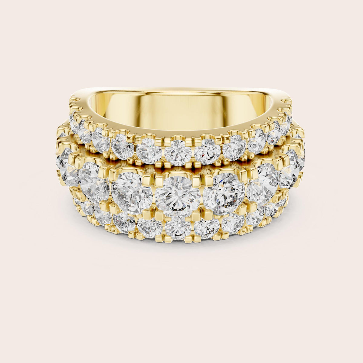 Round Cut Lab Grown Diamond Half Eternity Band, 4.26ct Total, Solid Gold