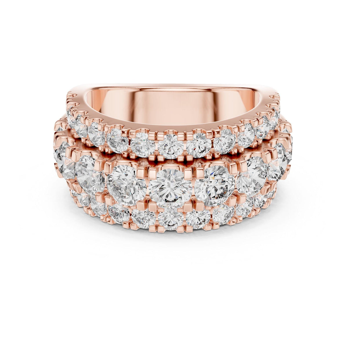 Round Cut Lab Grown Diamond Half Eternity Band, 4.26ct Total, Solid Gold