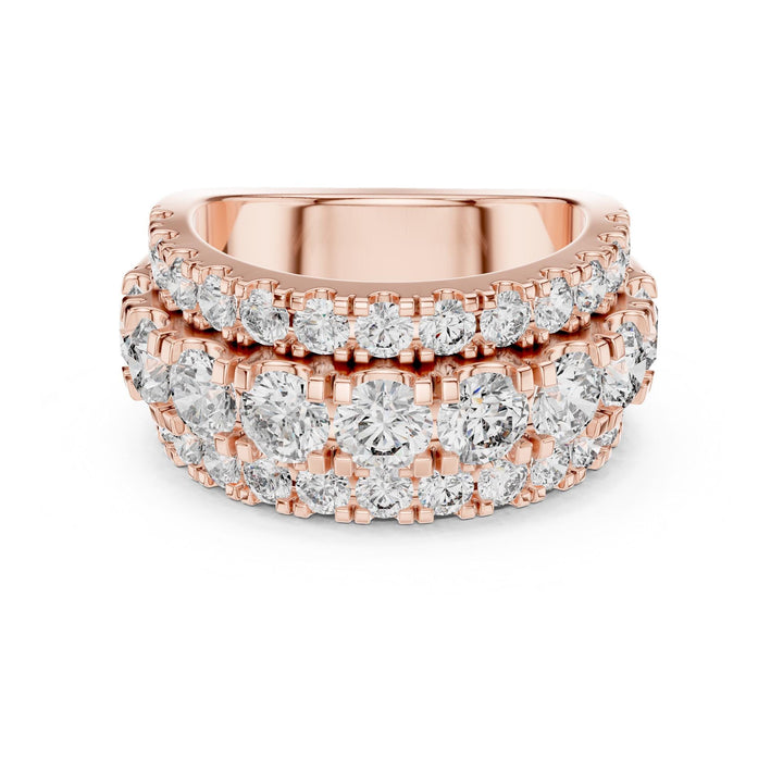 Round Cut Lab Grown Diamond Half Eternity Band, 4.26ct Total, Solid Gold