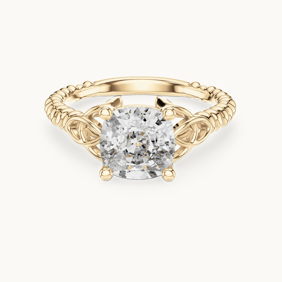 Cushion cut lab-grown diamond solitaire ring in 14K yellow gold, 2.43 CT TW, view 1