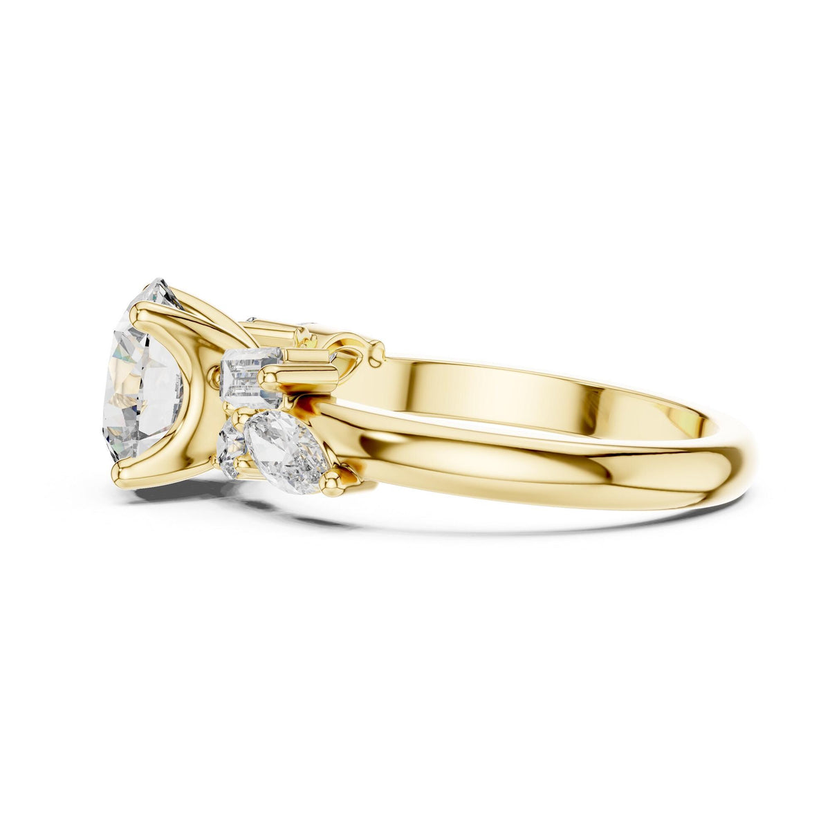 Round Cut Lab Grown Diamond Cluster Ring, 2.79ct Total, Solid Gold