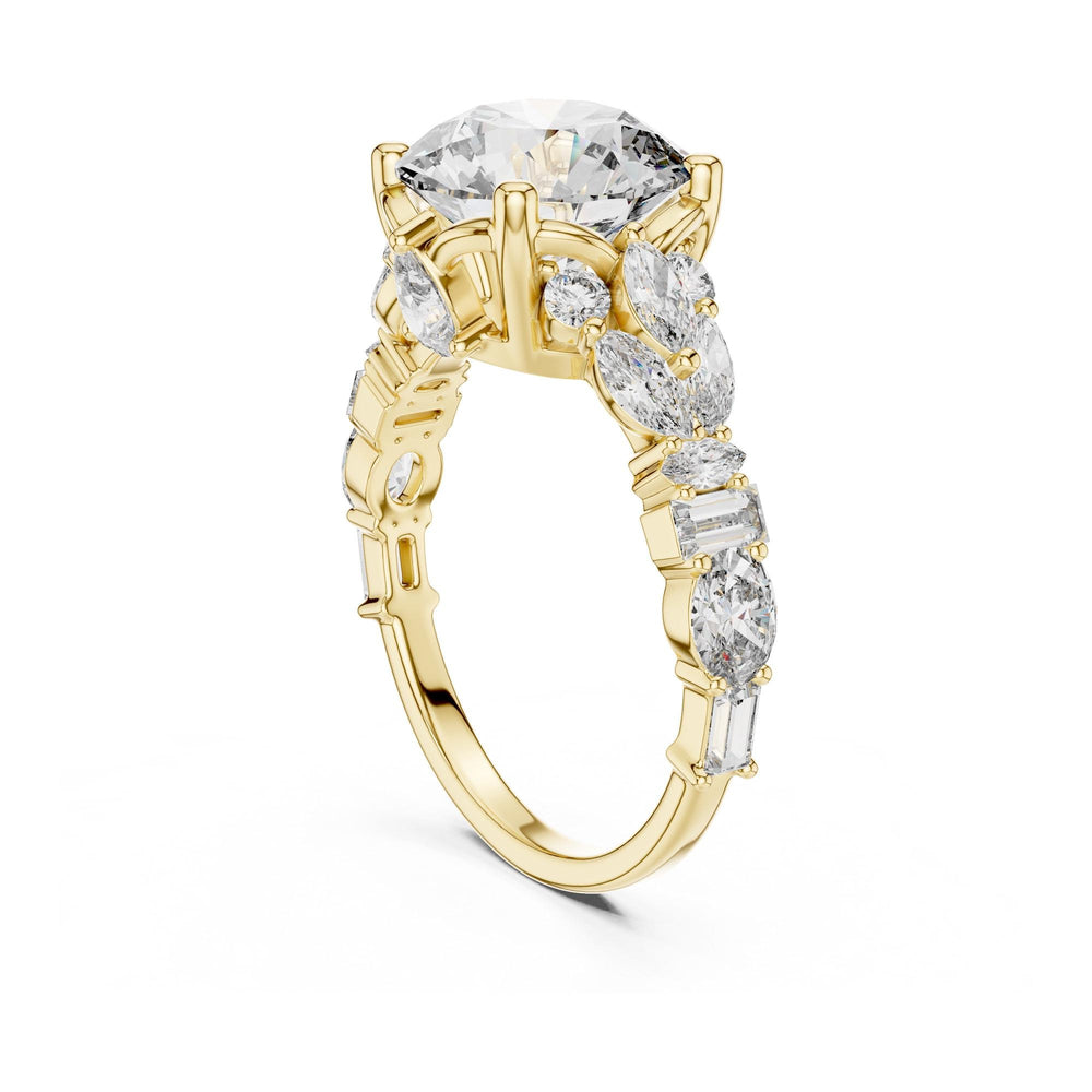 Round Cut Lab Grown Diamond Cluster Ring, 4.04ct Total, Solid Gold