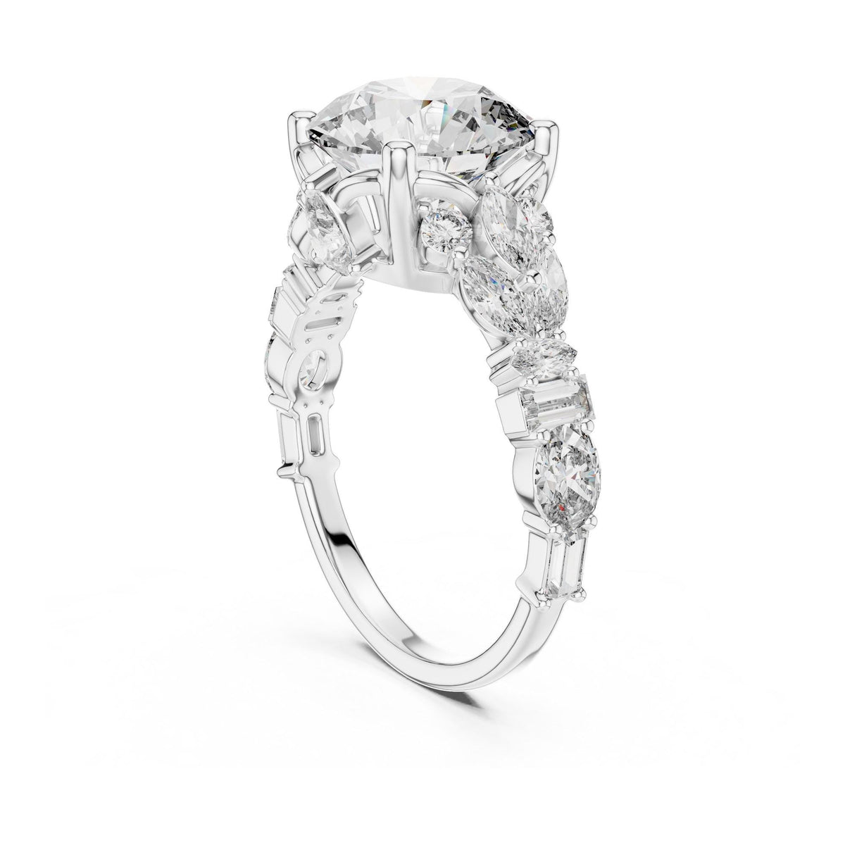 Round Cut Lab Grown Diamond Cluster Ring, 4.04ct Total, Solid Gold