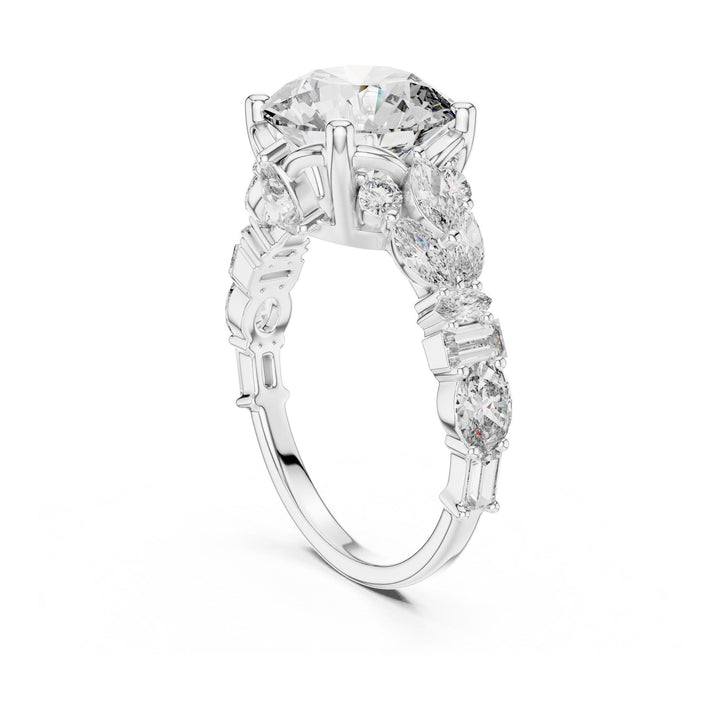 Round Cut Lab Grown Diamond Cluster Ring, 4.04ct Total, Solid Gold