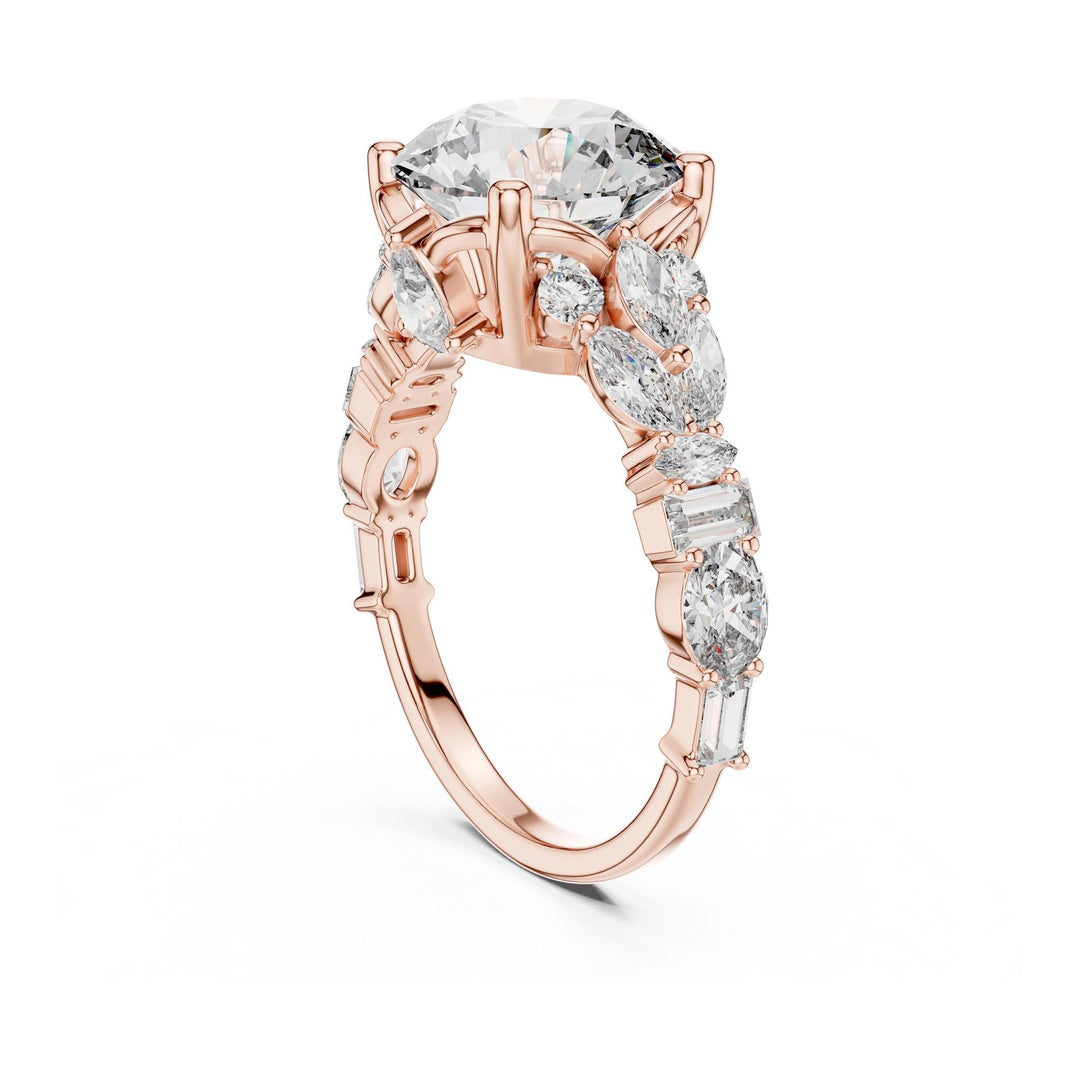 Round Cut Lab Grown Diamond Cluster Ring, 4.04ct Total, Solid Gold
