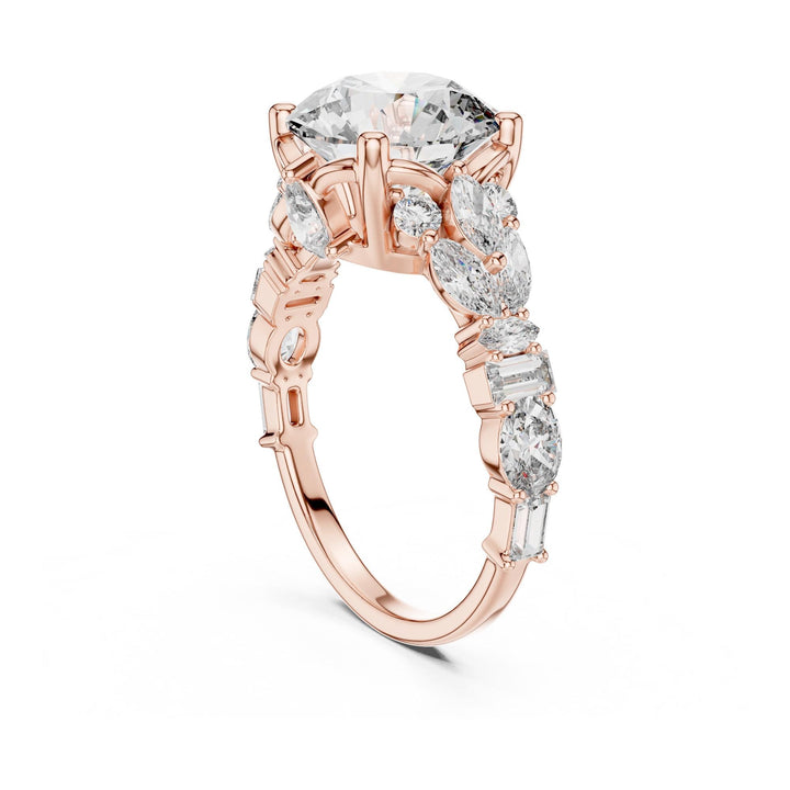 Round Cut Lab Grown Diamond Cluster Ring, 4.04ct Total, Solid Gold
