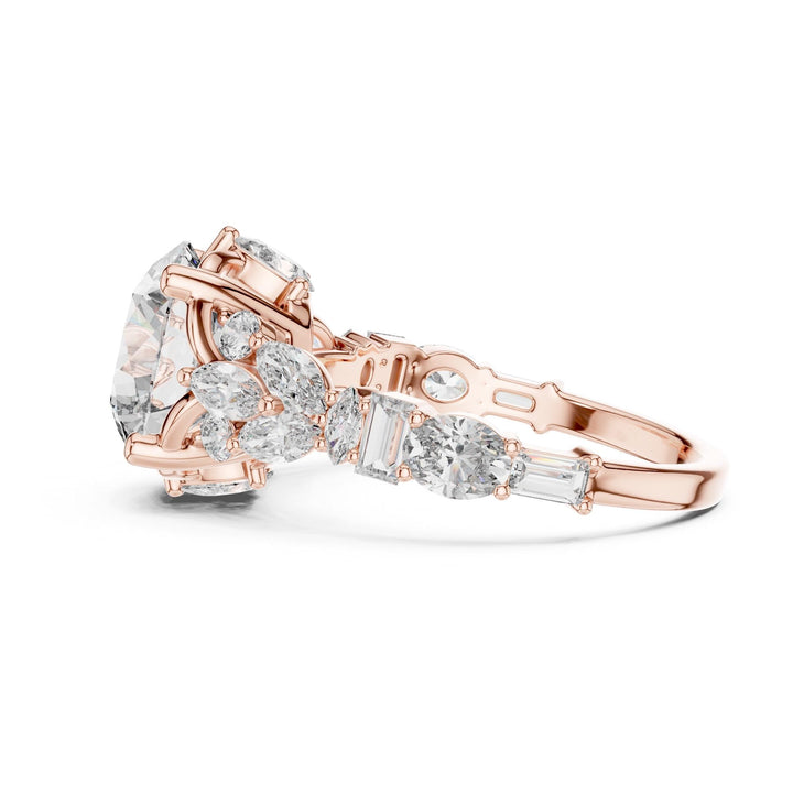 Round Cut Lab Grown Diamond Cluster Ring, 4.04ct Total, Solid Gold