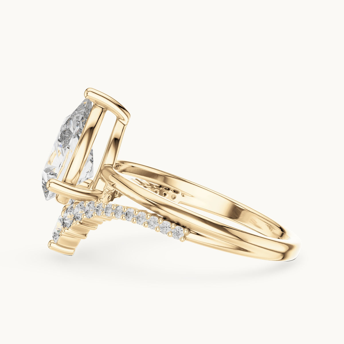 Pear cut lab-grown diamond solitaire ring in 14K yellow gold, 2.35 CT TW, view 3