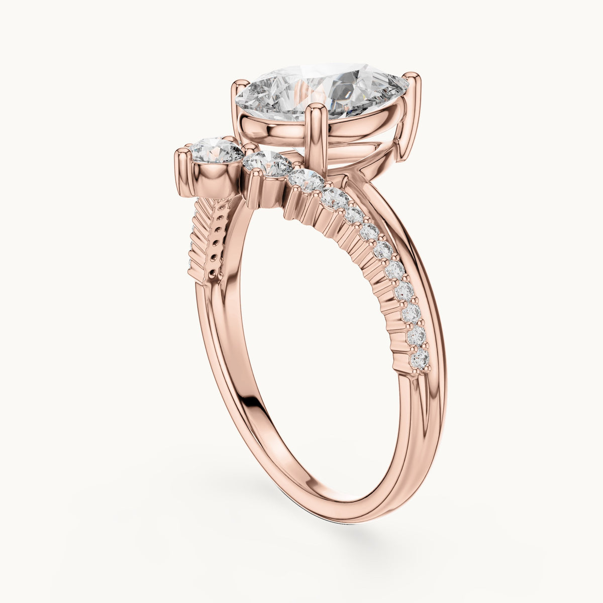 Pear cut lab-grown diamond solitaire ring in 14K rose gold, 2.35 CT TW, view 1