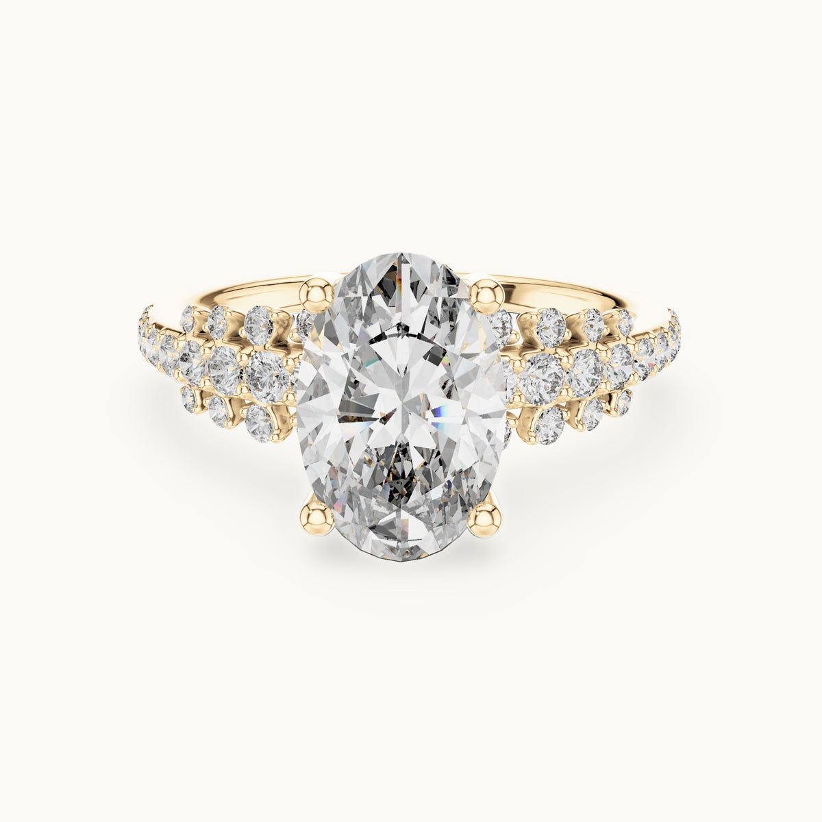 Oval cut lab-grown diamond solitaire ring in 14K yellow gold, 2.57 CT TW, view 1