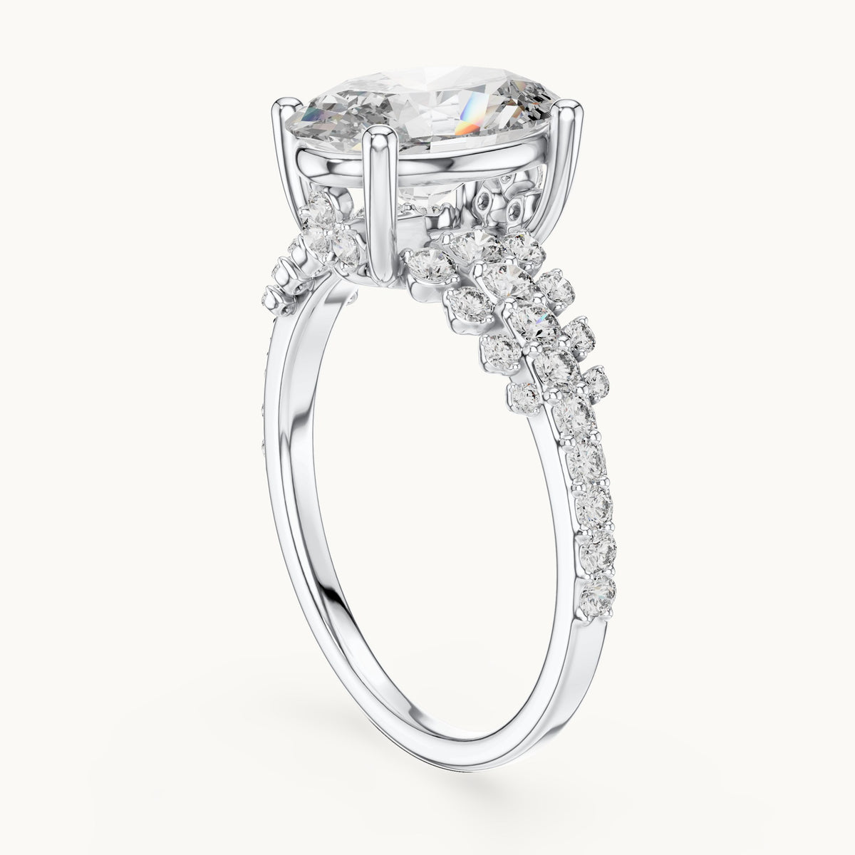 Oval cut lab-grown diamond solitaire ring in 14K white gold, 2.57 CT TW, view 1