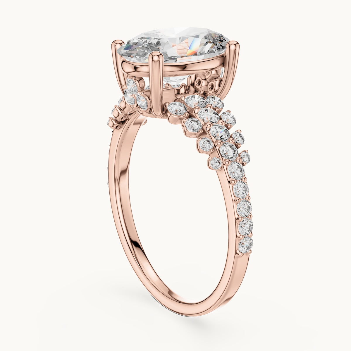 Oval cut lab-grown diamond solitaire ring in 14K rose gold, 2.57 CT TW, view 1