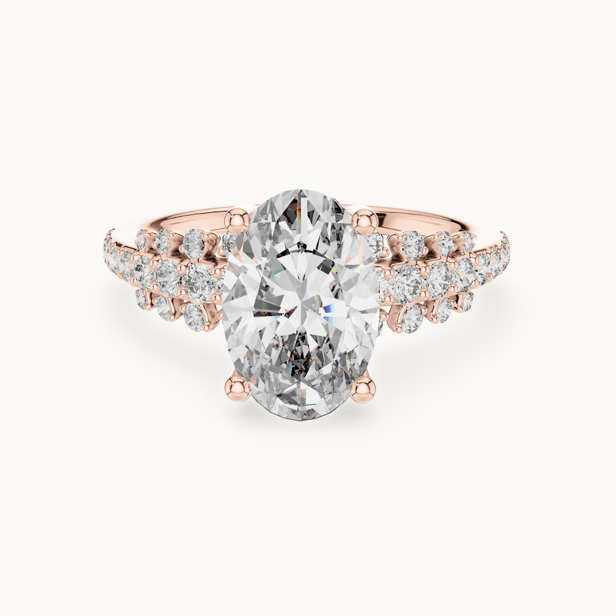 Oval cut lab-grown diamond solitaire ring in 14K rose gold, 2.57 CT TW, view 3