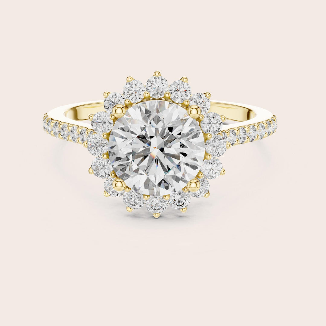 Round Cut Lab Grown Diamond Solitaire Ring, 1.98ct Total, Solid Gold