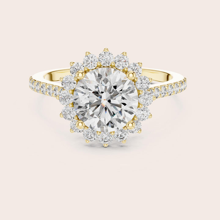 Round Cut Lab Grown Diamond Solitaire Ring, 1.98ct Total, Solid Gold