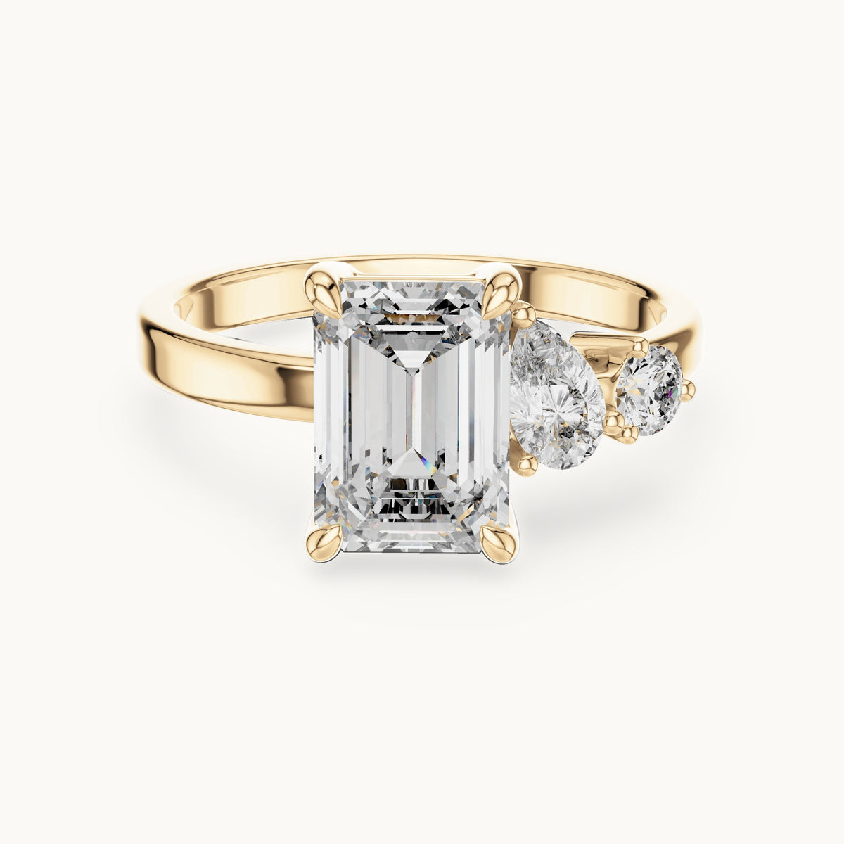 Emerald cut lab-grown diamond cluster ring in 14K yellow gold, 2.33 CT TW, view 1