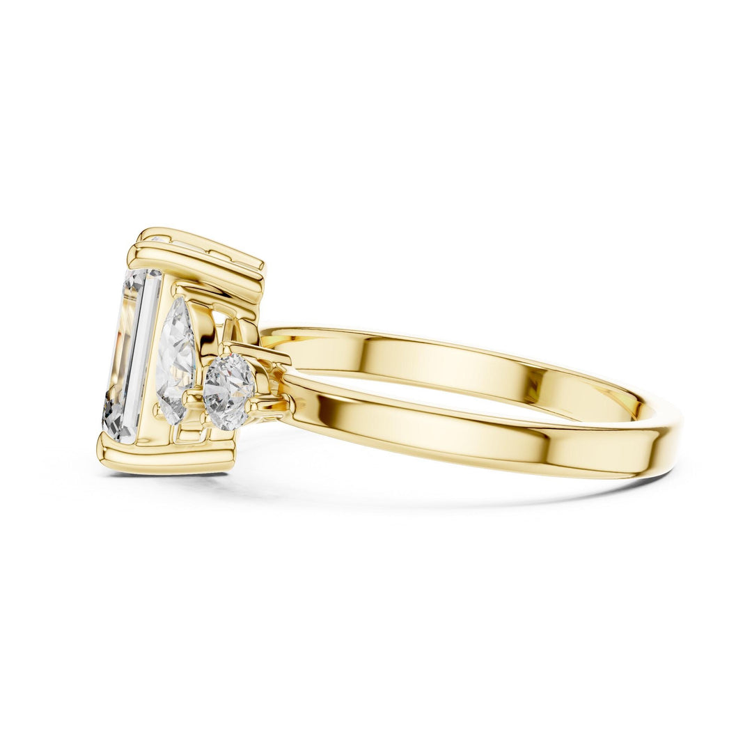 Emerald Cut Lab Grown Diamond Cluster Ring, 2.33ct Total, Solid Gold