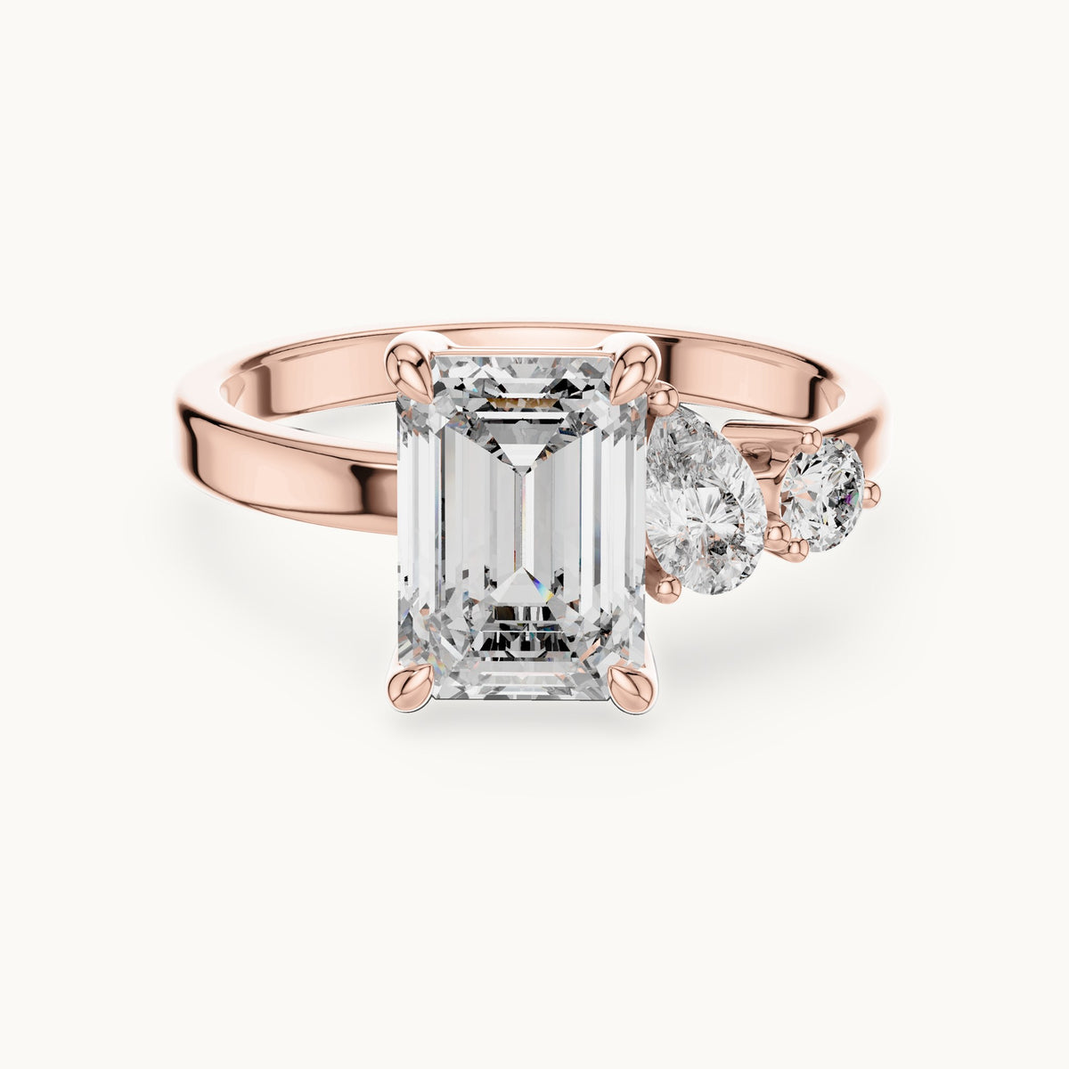 Emerald cut lab-grown diamond cluster ring in 14K rose gold, 2.33 CT TW, view 3