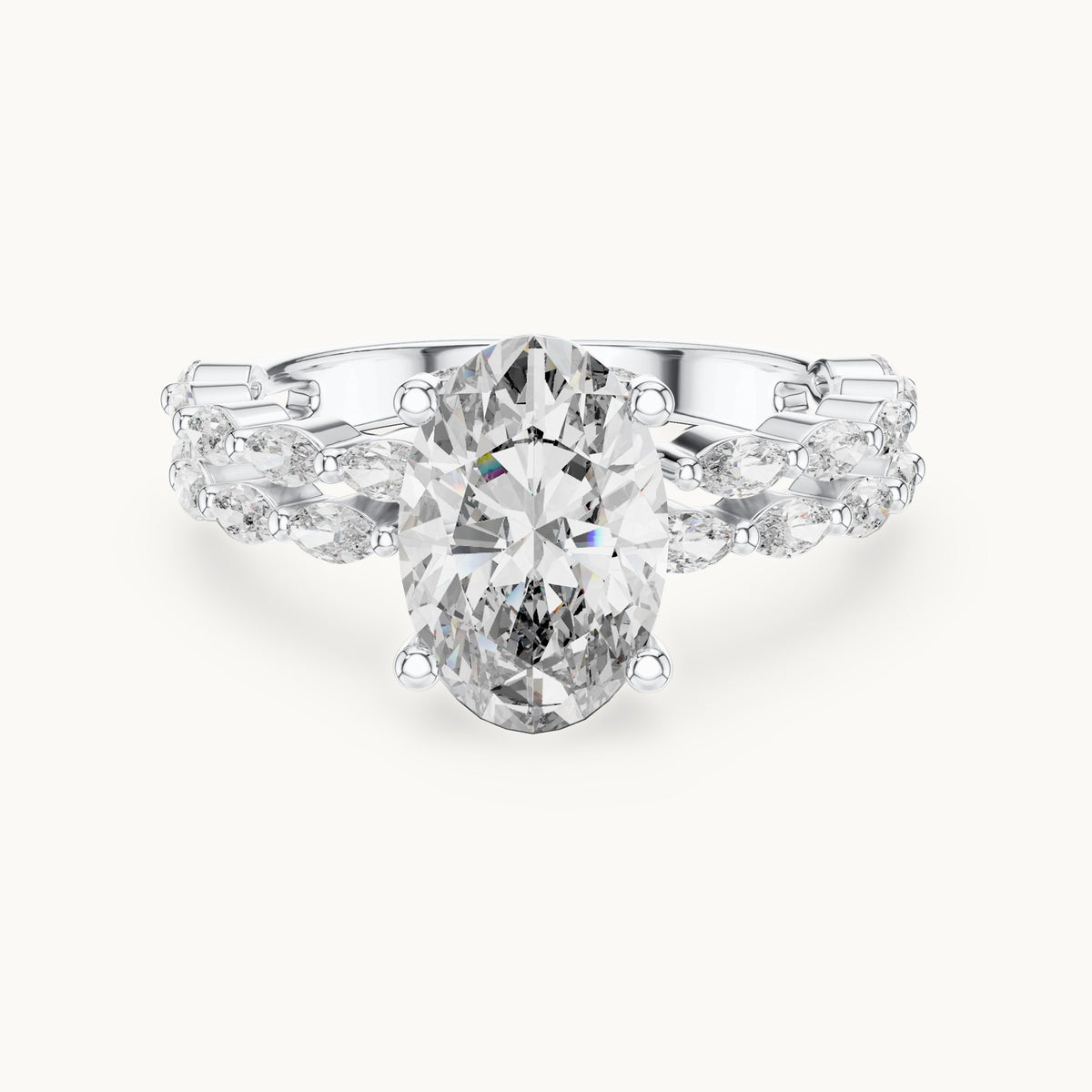 Oval cut lab-grown diamond solitaire ring in 14K white gold, 2.72 CT TW, view 3