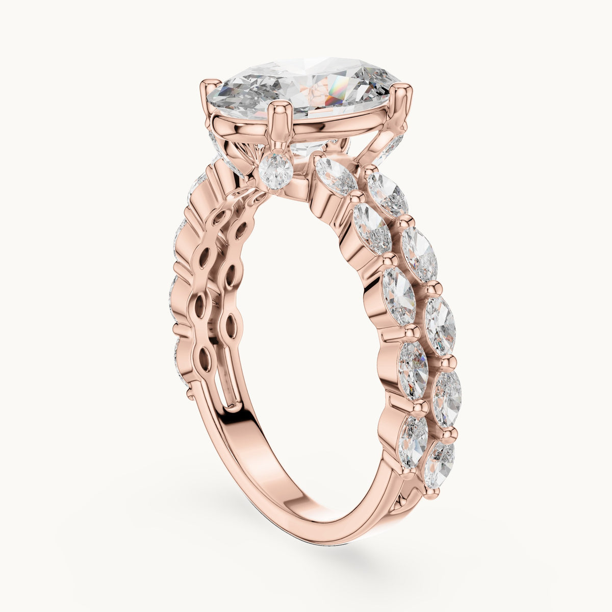 Oval cut lab-grown diamond solitaire ring in 14K rose gold, 2.72 CT TW, view 1