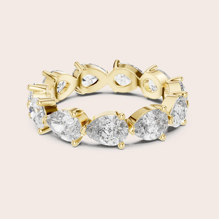 Pear Cut Lab Grown Diamond Full Eternity Band, 3.13ct Total, Solid Gold