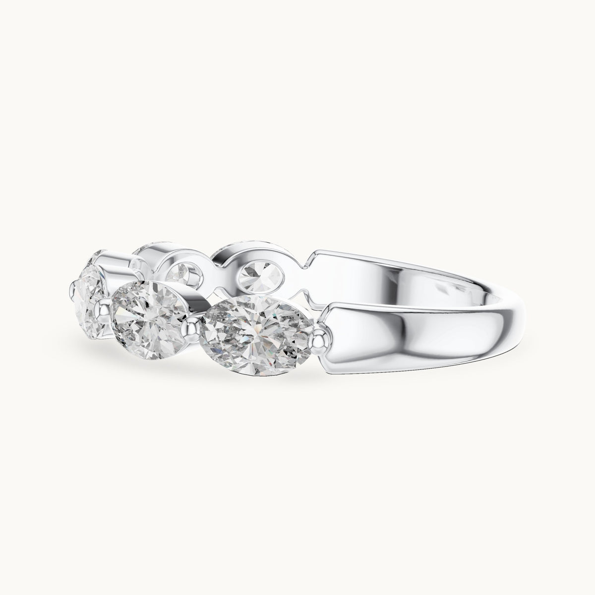 Oval cut lab-grown diamond half eternity band in 14K white gold, 1.38 CT TW, view 2