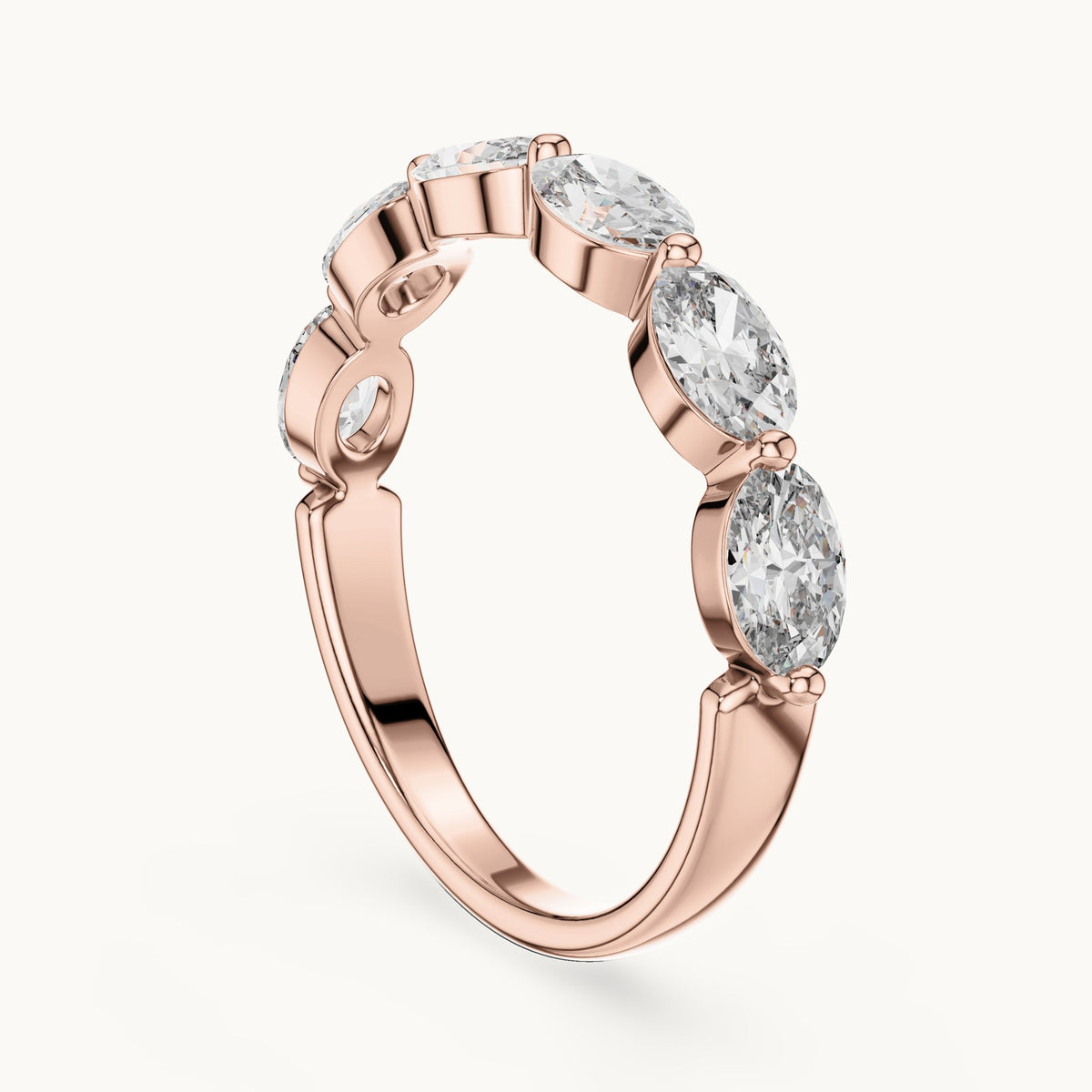 Oval cut lab-grown diamond half eternity band in 14K rose gold, 1.38 CT TW, view 1
