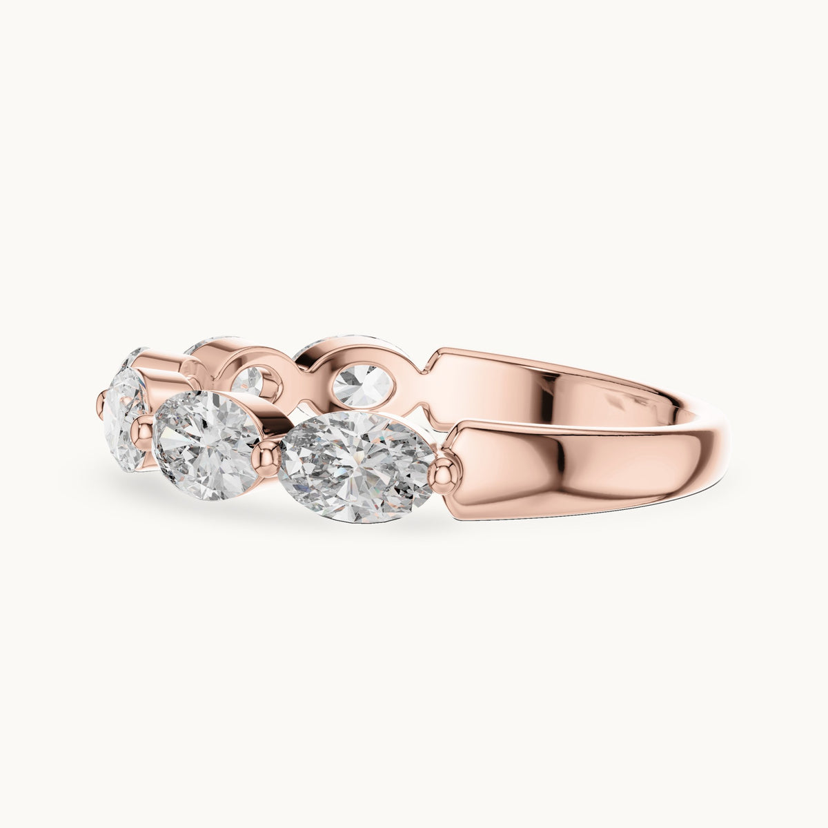 Oval cut lab-grown diamond half eternity band in 14K rose gold, 1.38 CT TW, view 2