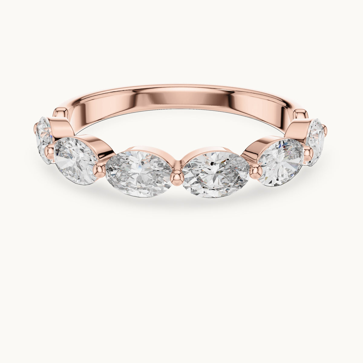 Oval cut lab-grown diamond half eternity band in 14K rose gold, 1.38 CT TW, view 3