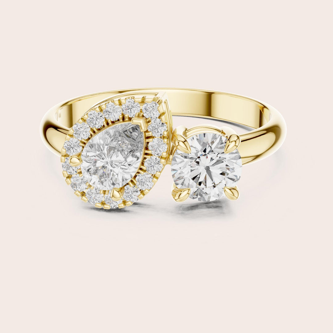 Pear Cut Lab Grown Diamond Toi et Moi Ring, 1.00ct Total, Solid Gold