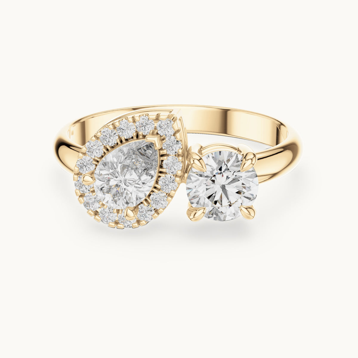 Pear cut lab-grown diamond toi et moi ring in 14K yellow gold, 1.00 CT TW, view 1