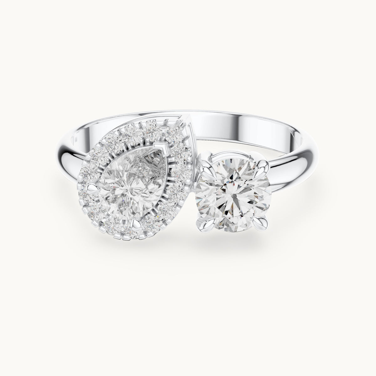 Pear cut lab-grown diamond toi et moi ring in 14K white gold, 1.00 CT TW, view 3