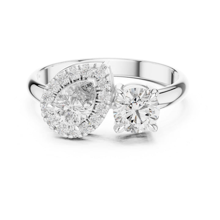 Pear Cut Lab Grown Diamond Toi et Moi Ring, 1.00ct Total, Solid Gold