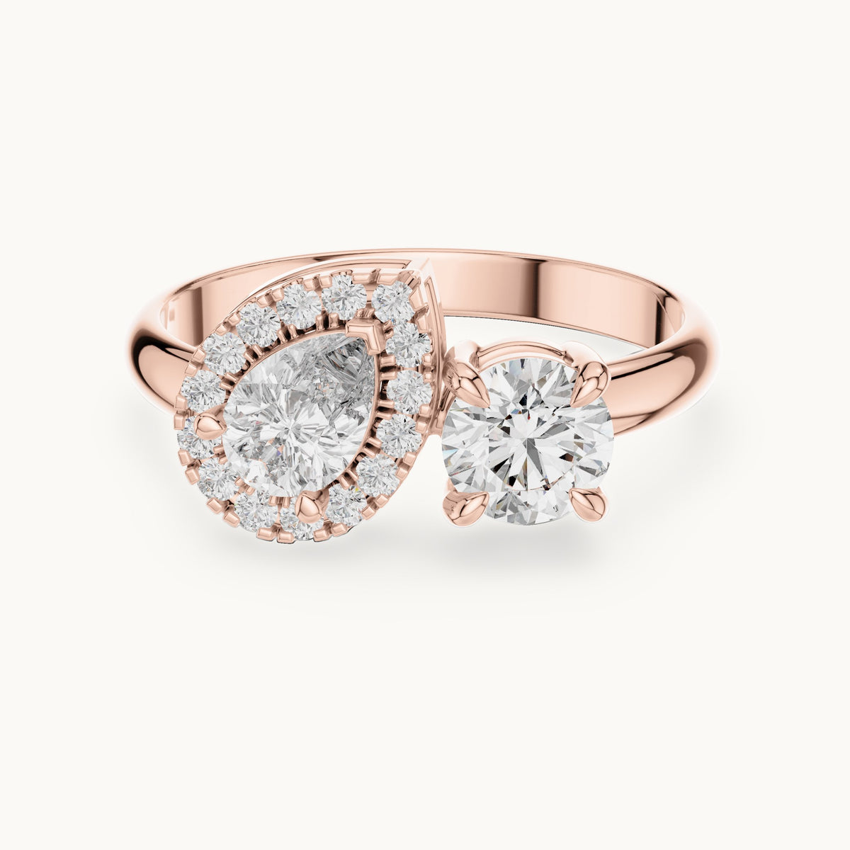 Pear cut lab-grown diamond toi et moi ring in 14K rose gold, 1.00 CT TW, view 3