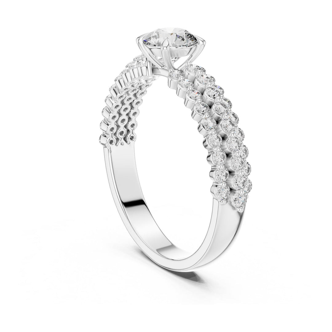 Round Cut Lab Grown Diamond Pavé Solitaire Ring in white gold