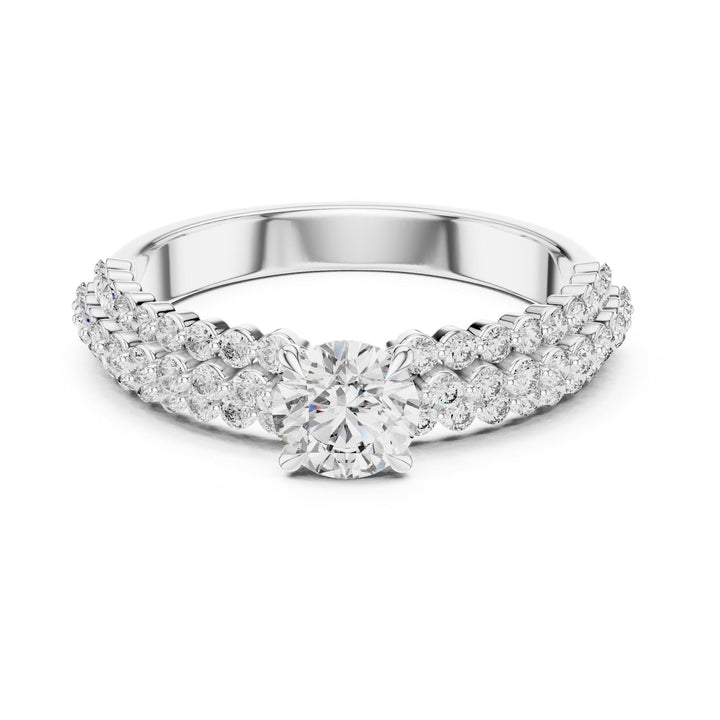 Round Cut Lab Grown Diamond Pavé Solitaire Ring