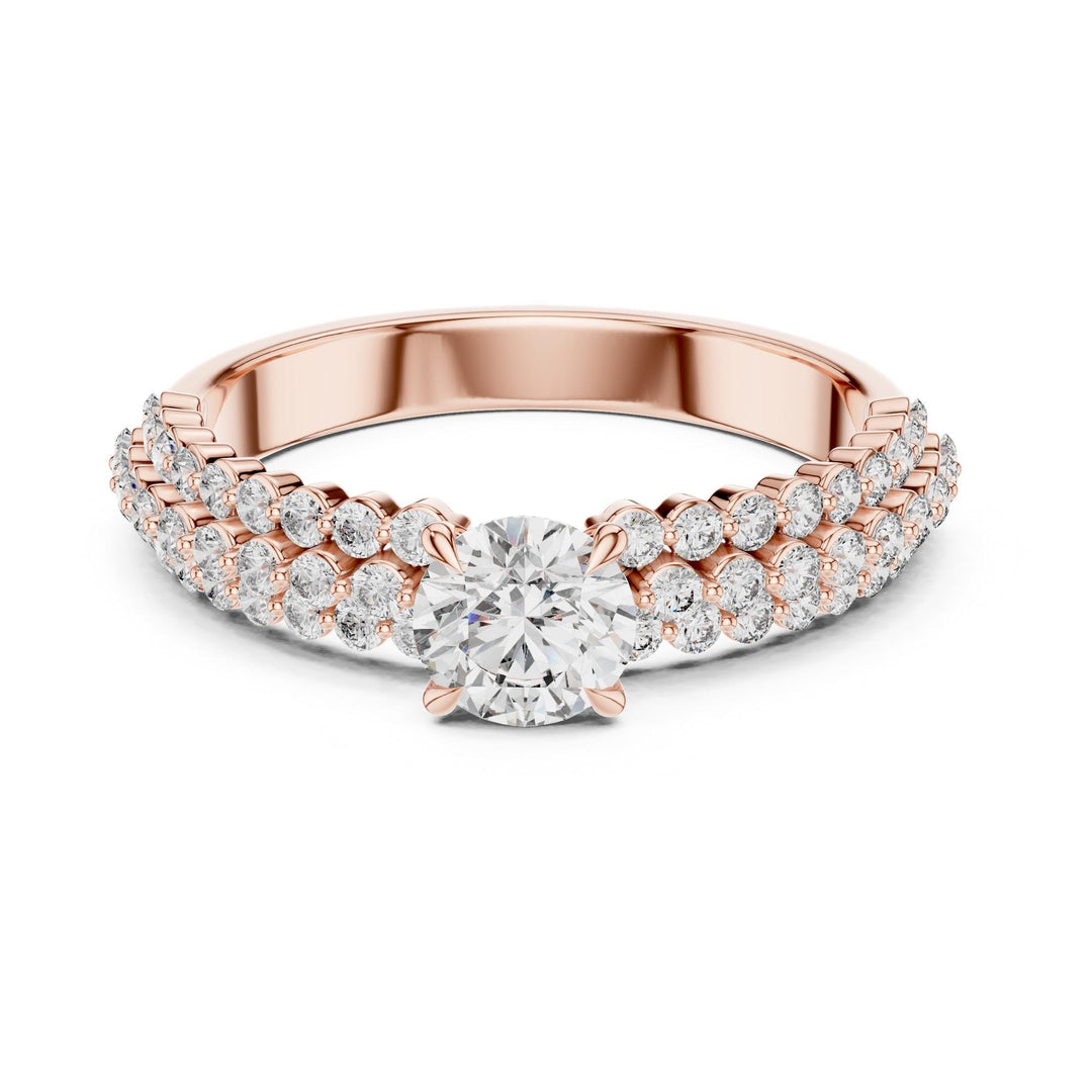 Round Cut Lab Grown Diamond Pavé Solitaire Ring